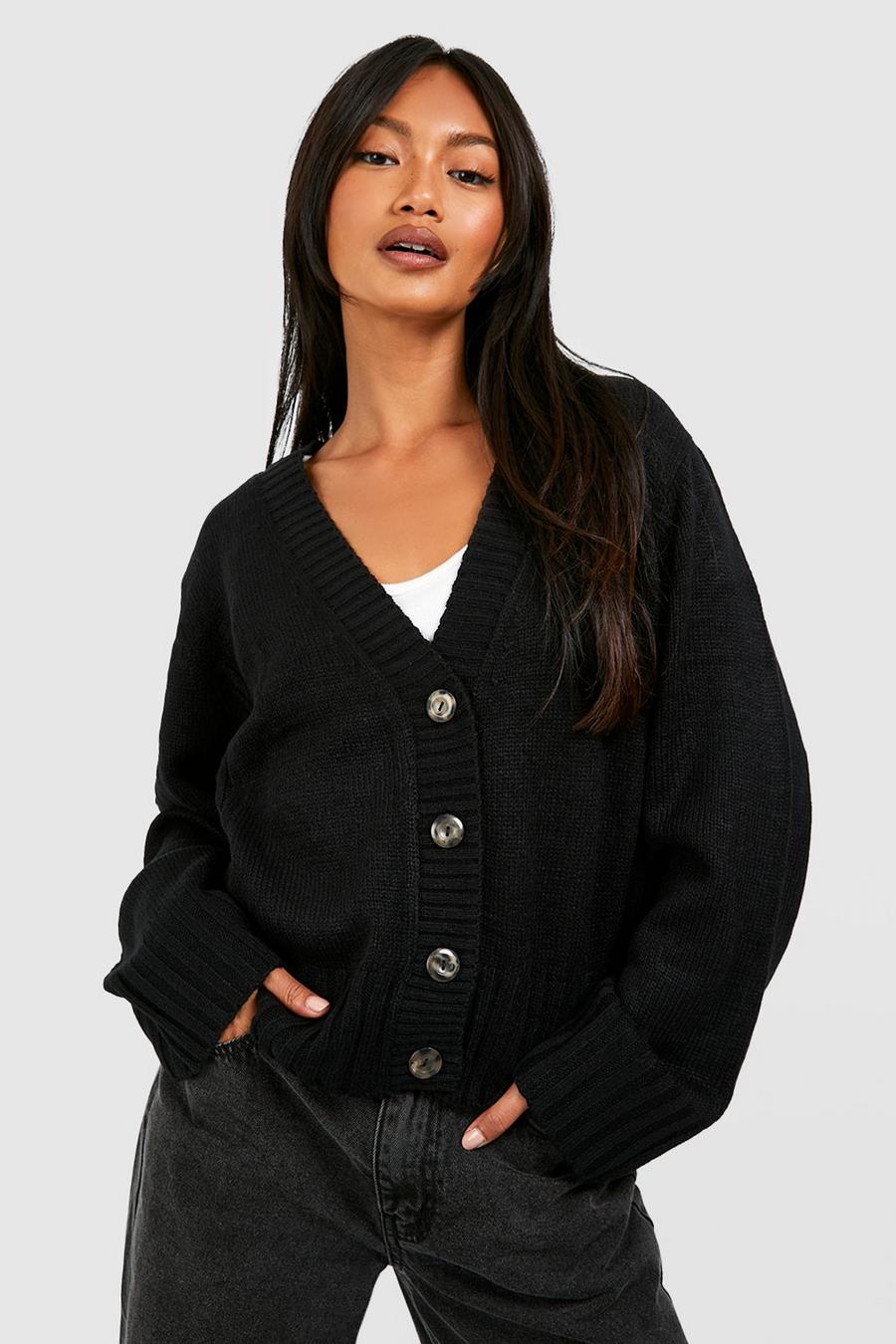 Black Knitted Button Through Wide Sleeve Cardigan image number 1