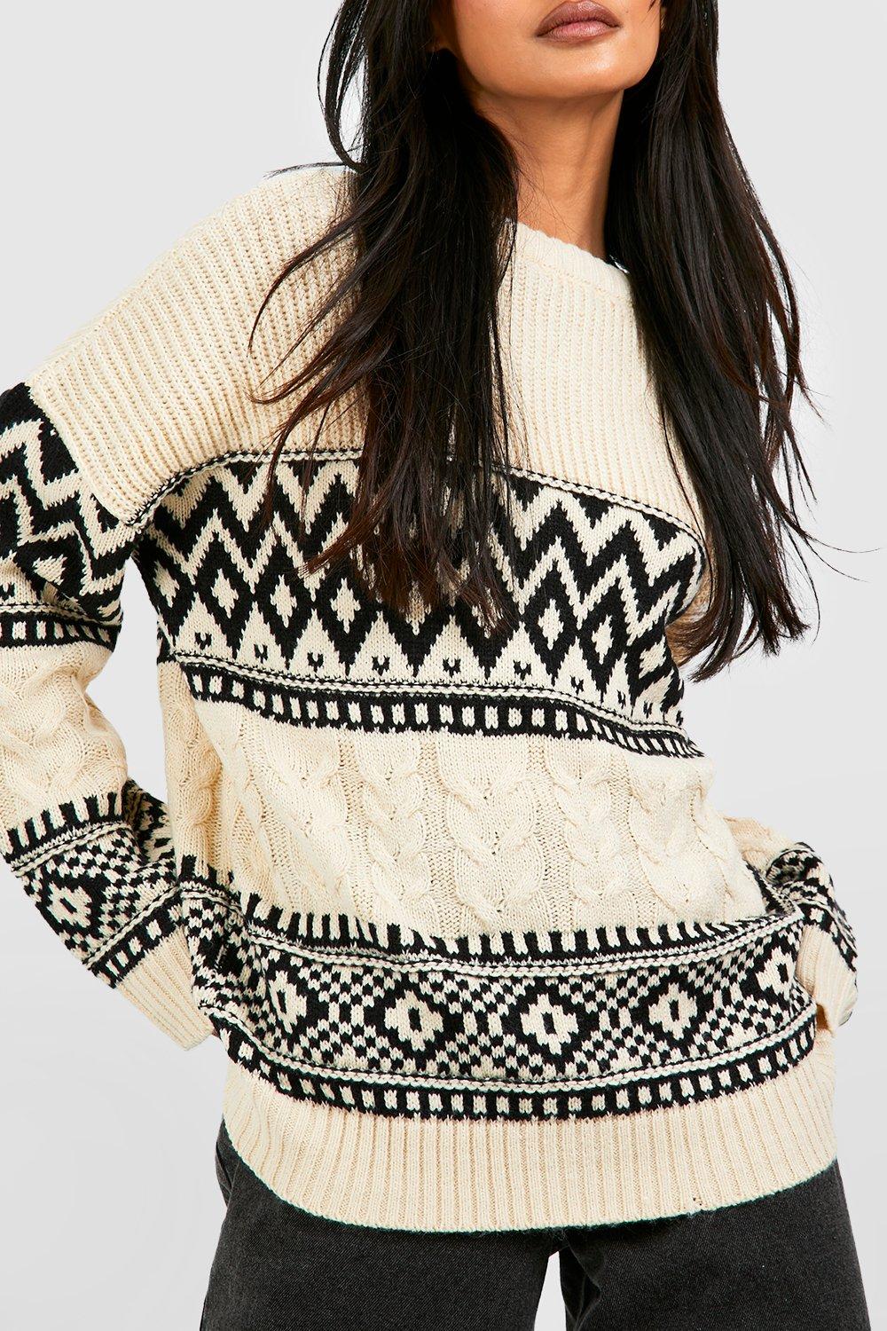 Oversized Cable Jacquard Knit Sweater