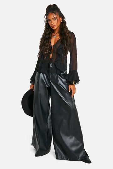 Extreme Wide Leg Faux Leather Pants black