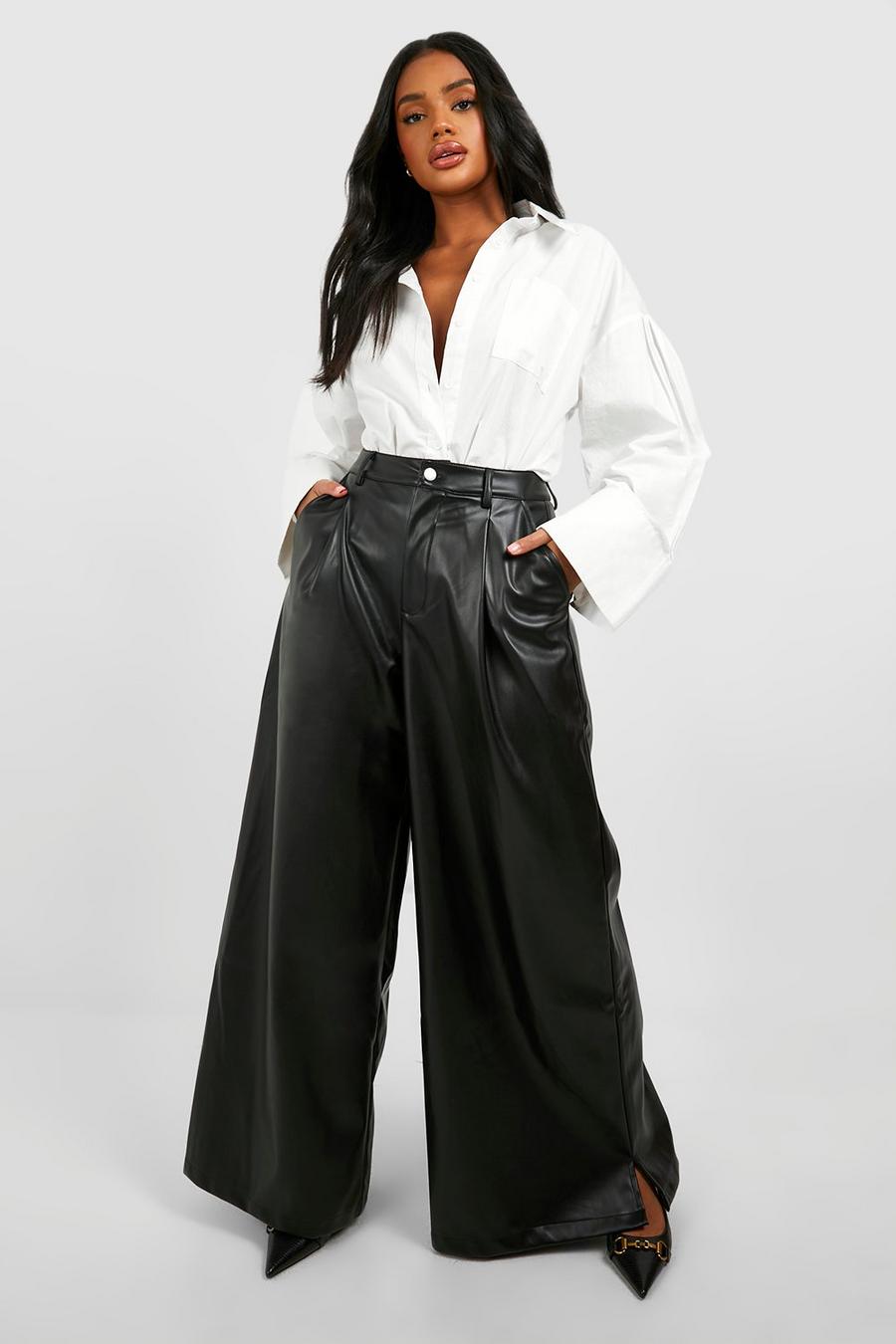 Black Extreme Wide Leg Faux Leather Pants image number 1