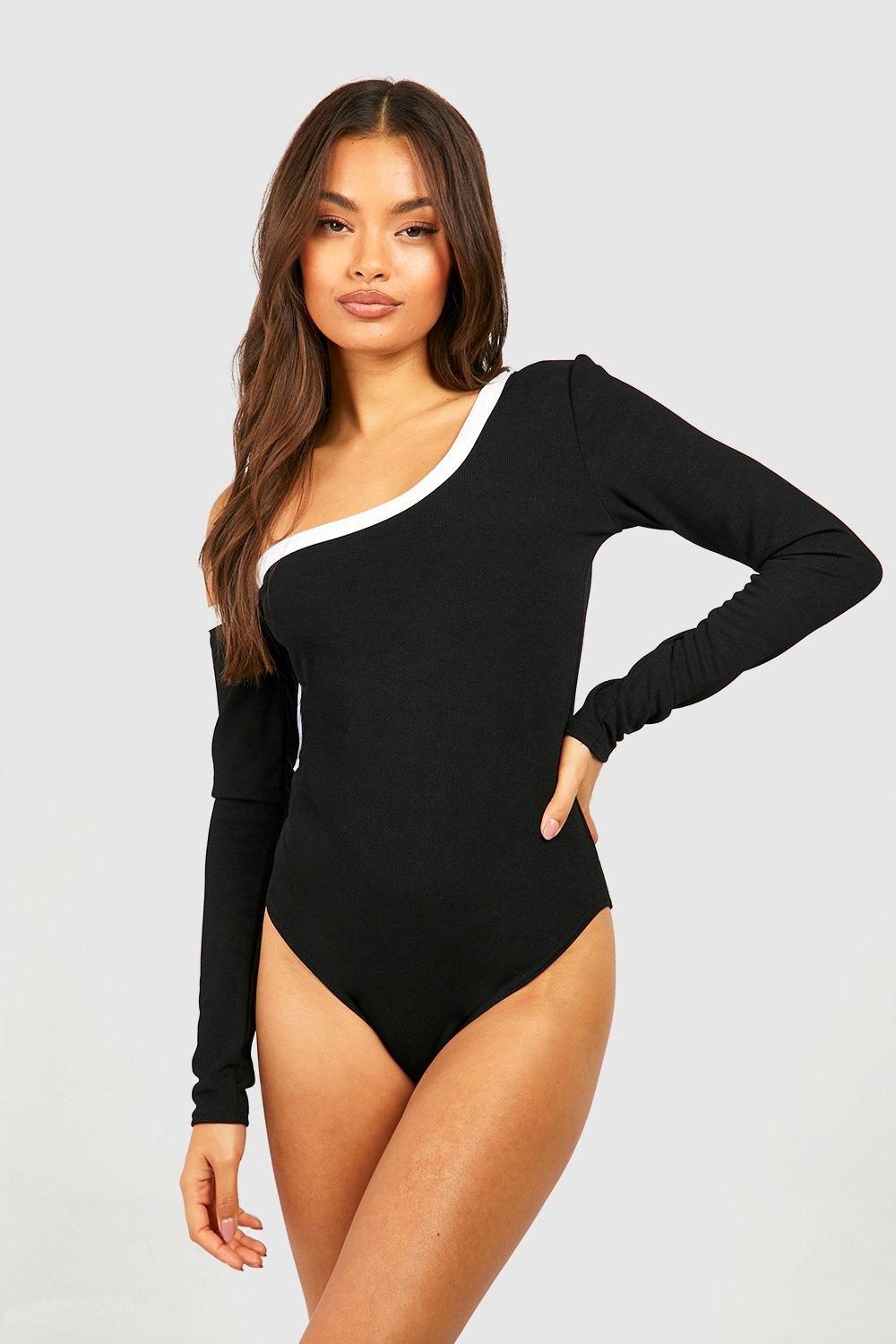 Keep Your Attention Black Ribbed Long Sleeve Bustier Bodysuit