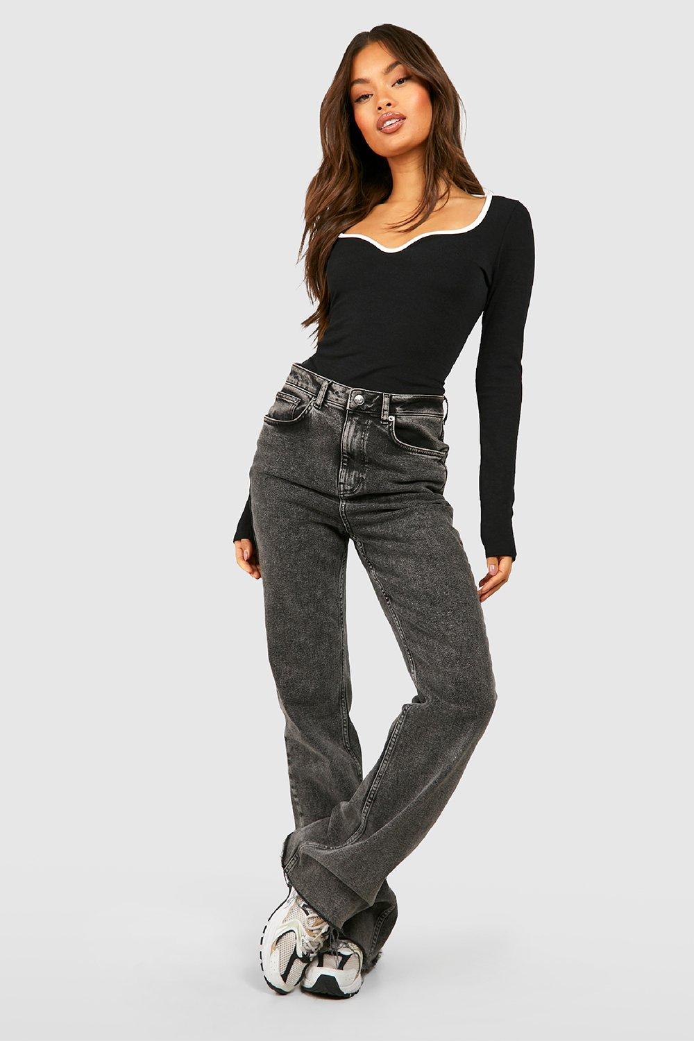 Buy Boohoo Contrast Ribbed Notch Neck Long Sleeves Bodysuit Top In