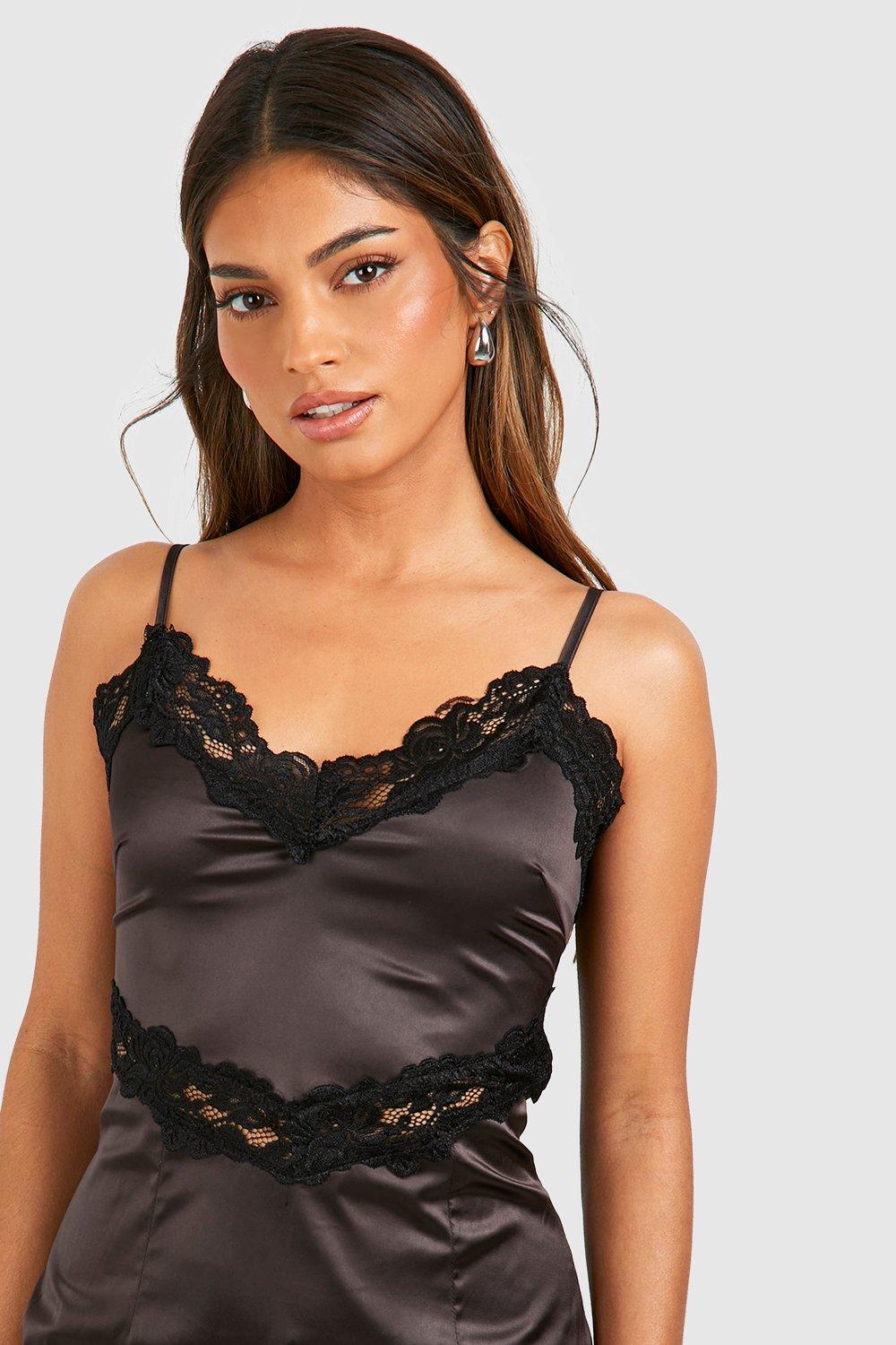 Contrast Lace Satin Slip Dress