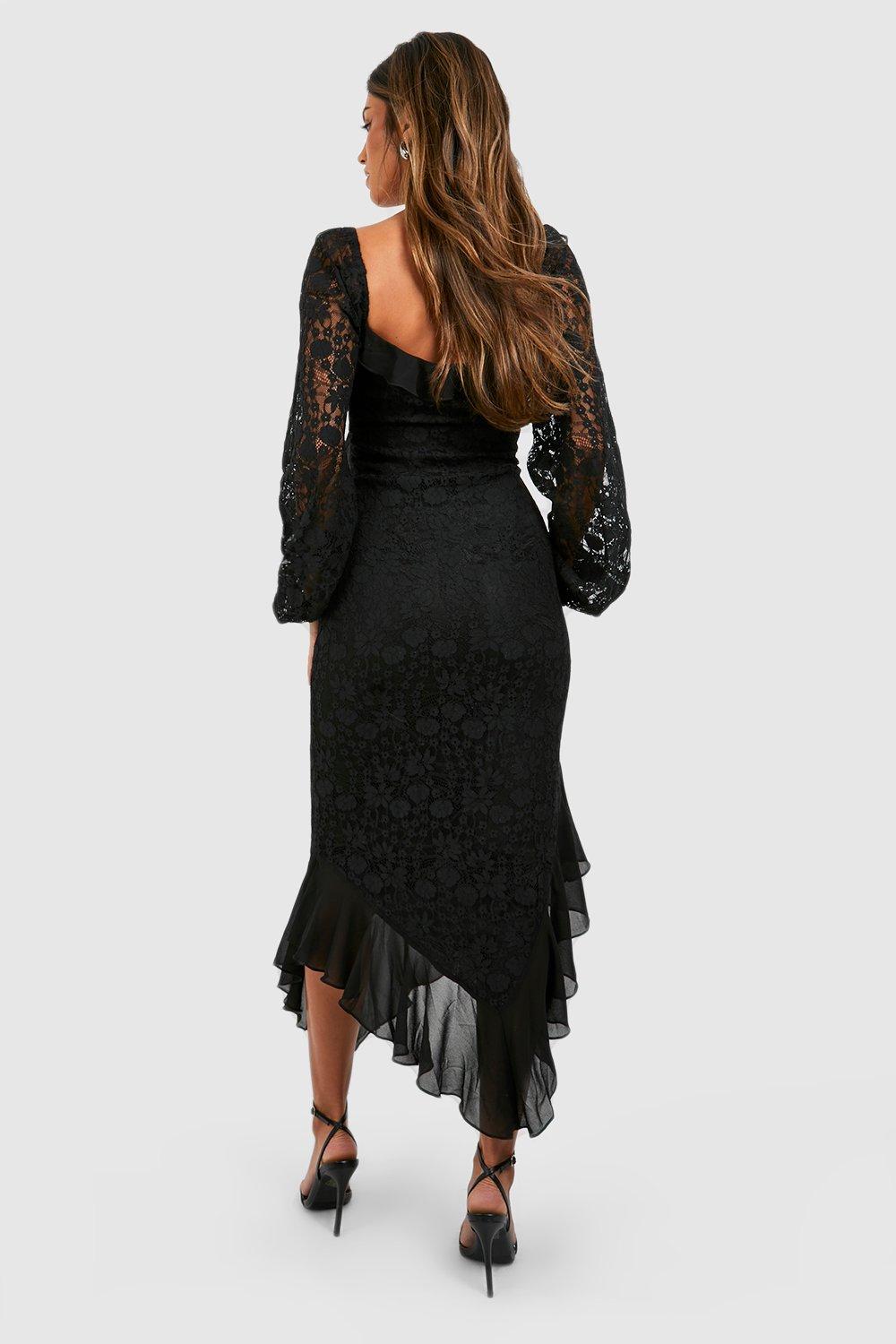 Boohoo black lace clearance dress