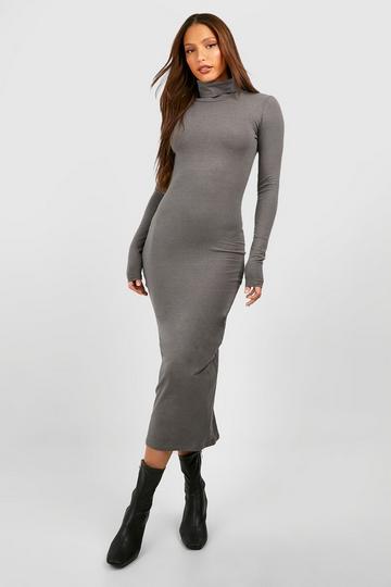 Tall Super Zachte Premium Midaxi Jurk Met Col charcoal