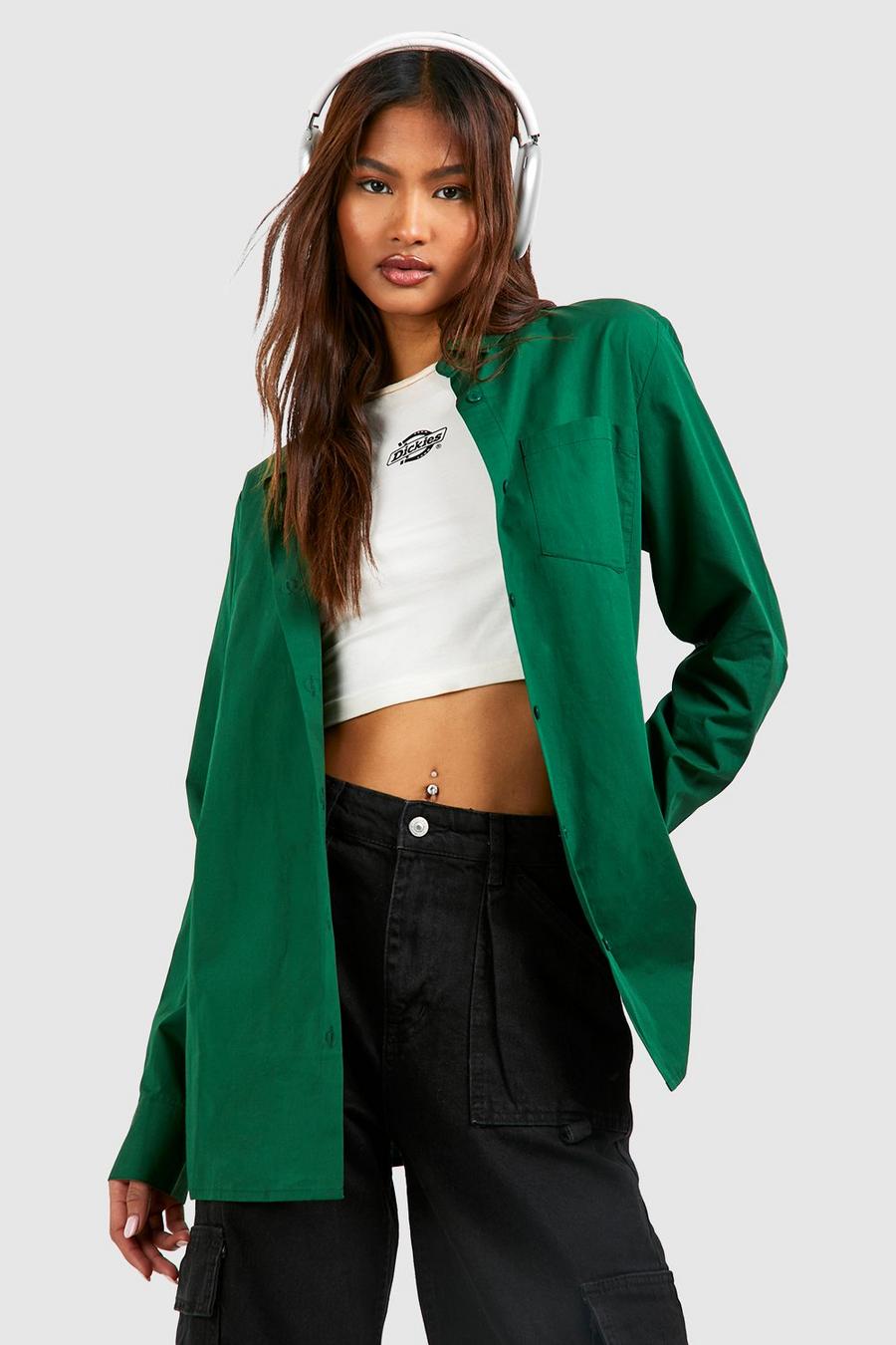 Green Tall Oversized Poplin Blouse image number 1