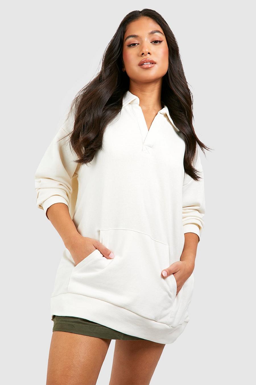 Petite Sweatshirt mit V-Ausschnitt und Kragen, Cream image number 1
