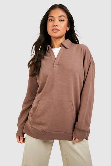 Petite Sweatshirt med V-ringning taupe