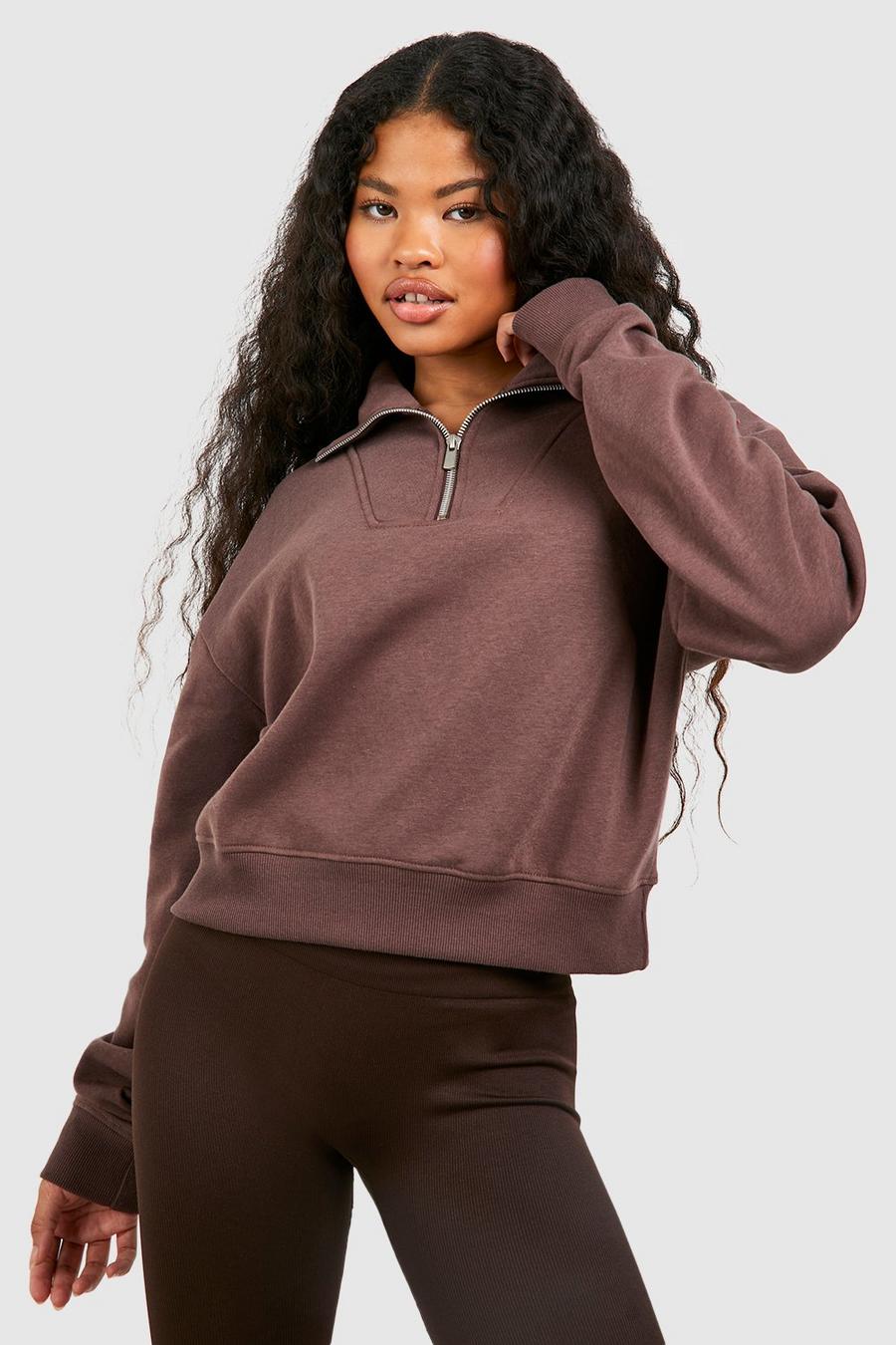 Brown Petite Half Zip Sweatshirt Strick-Hoodie image number 1