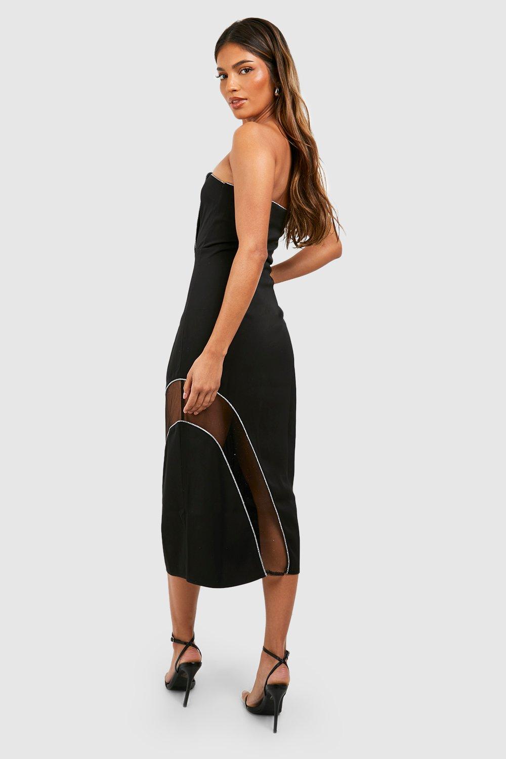 Black plunge midi dress sale