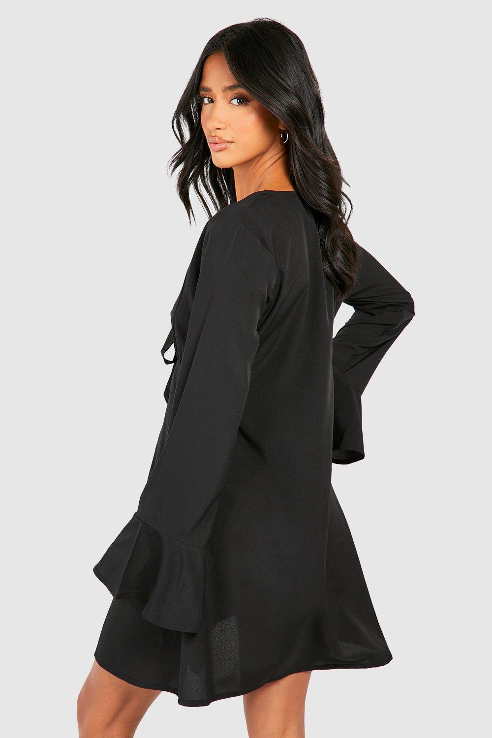 Petite Tie Front Flare Cuff Skater Dress