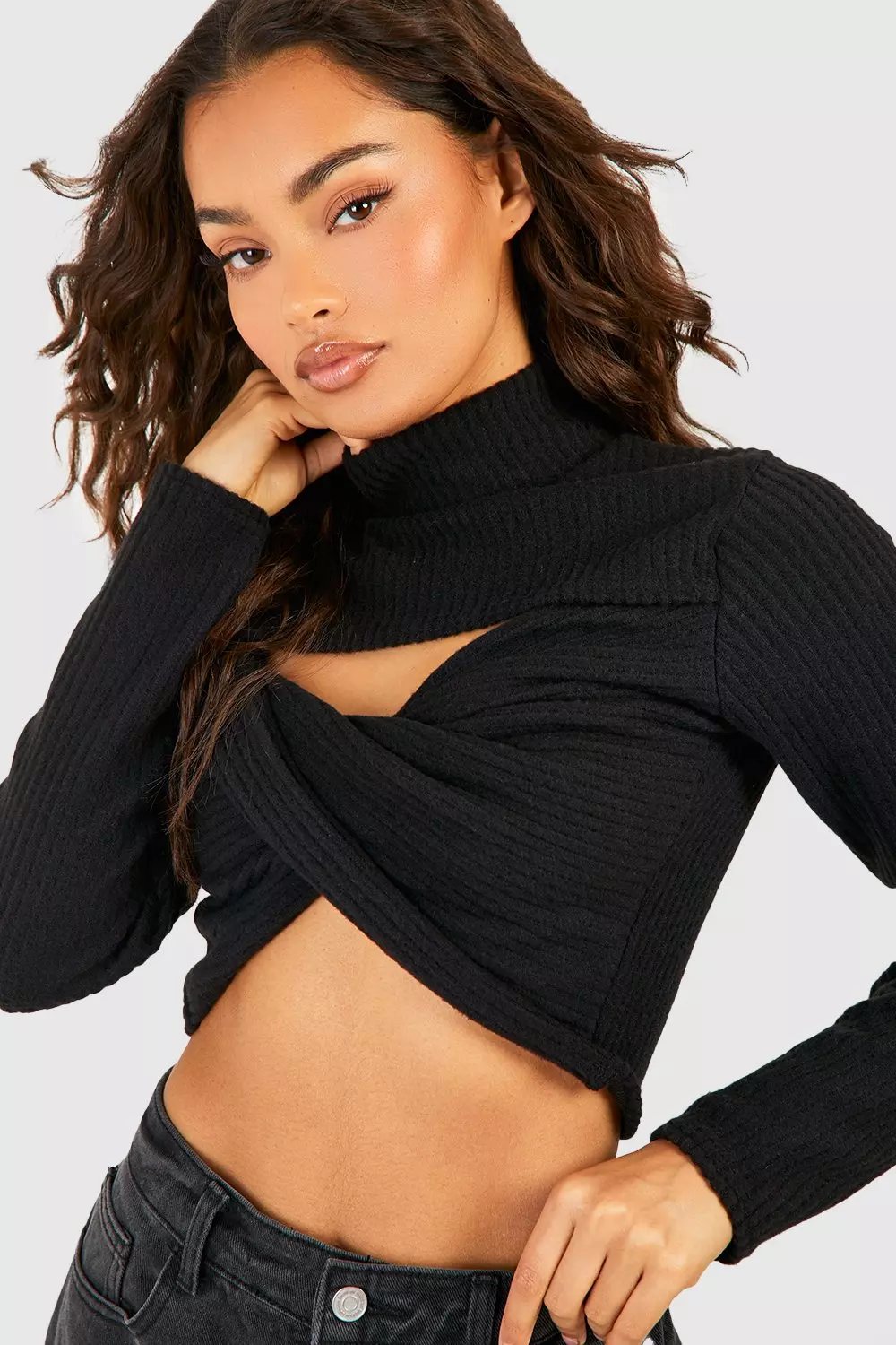 Black Knitted Twist Front Top alternative image