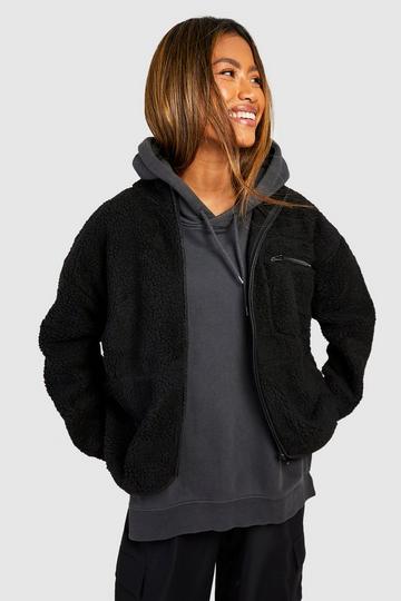 Oversized Teddy Zip Detail Jacket black