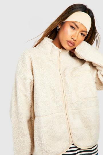 Oversized Teddy Zip Detail Jacket cream