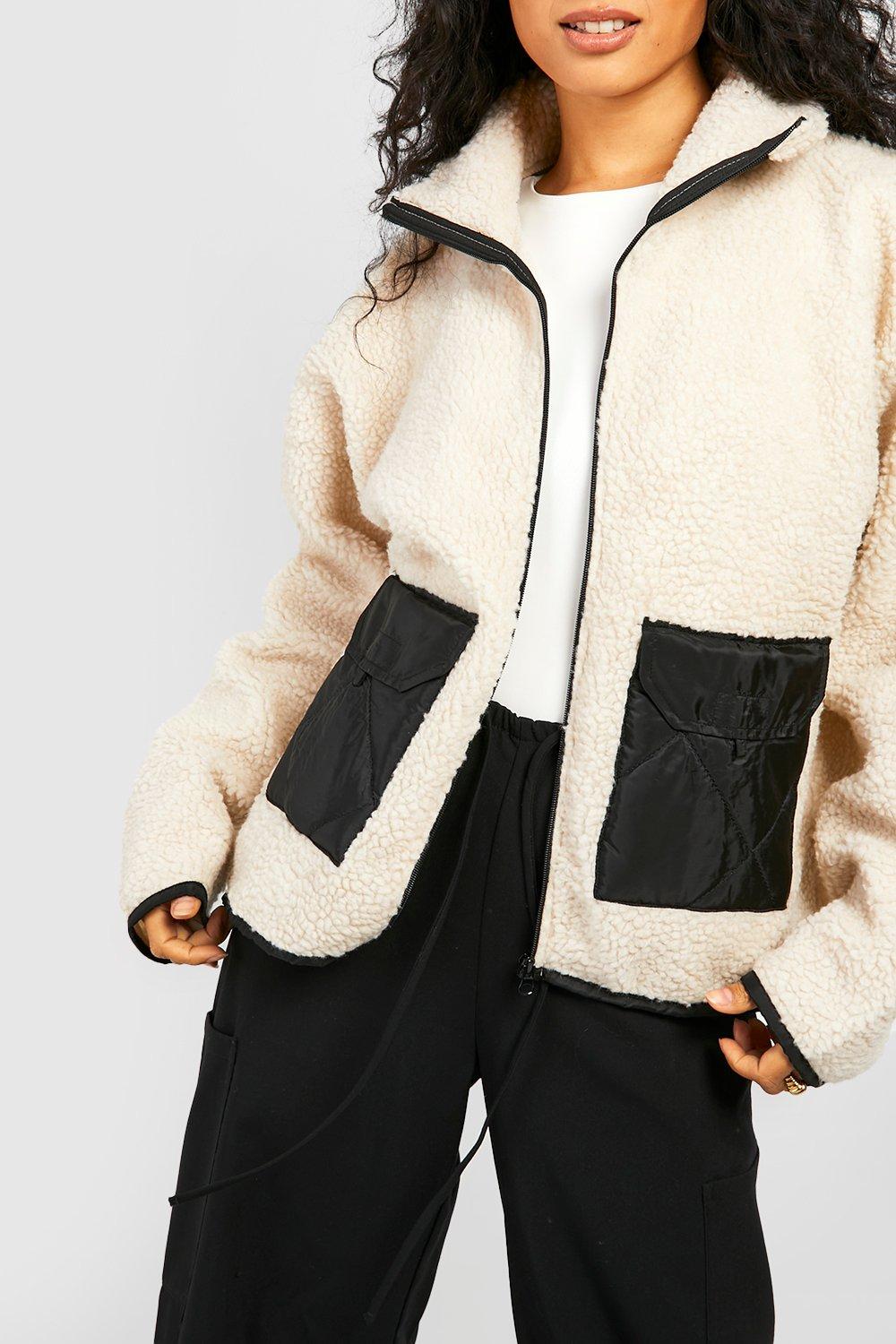 Contrast hood shop plush teddy coat