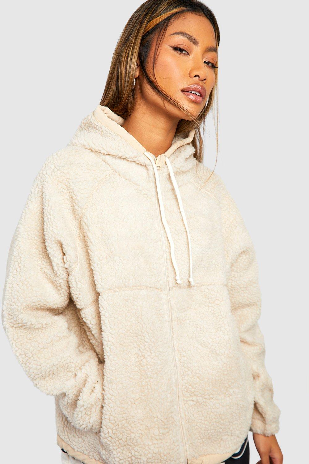 Women's Hooded Teddy Zip Detail Jacket