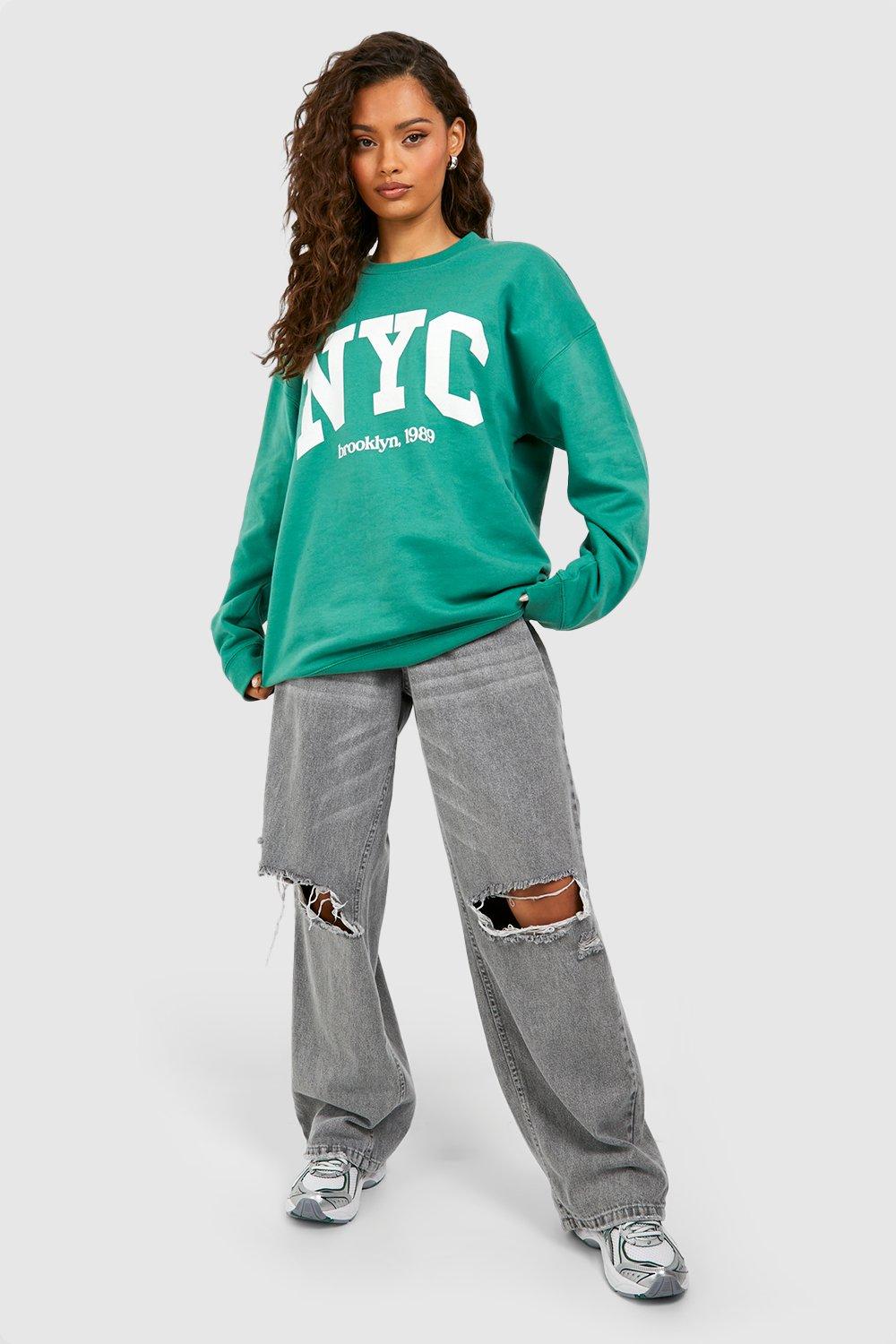 Women's Nyc Slogan Printed Oversized Sweatshirt