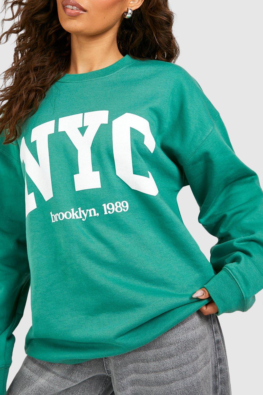 Nyc Slogan Printed Oversized Sweatshirt