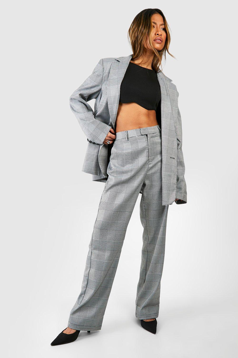 Black Mini Mono Check Wide Leg Tailored Trousers