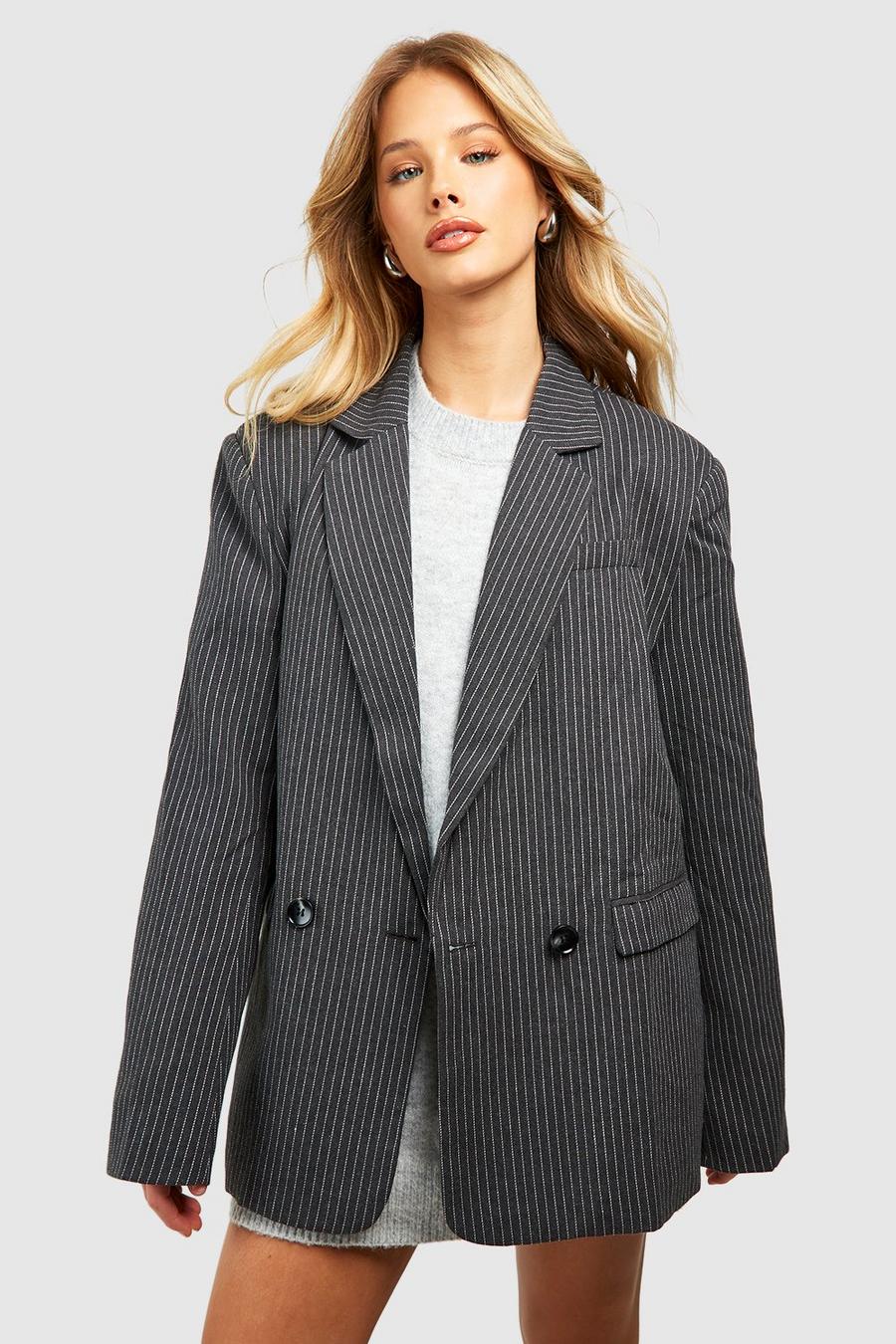 Charcoal Marl Pinstripe Relaxed Fit Tailored Blazer image number 1