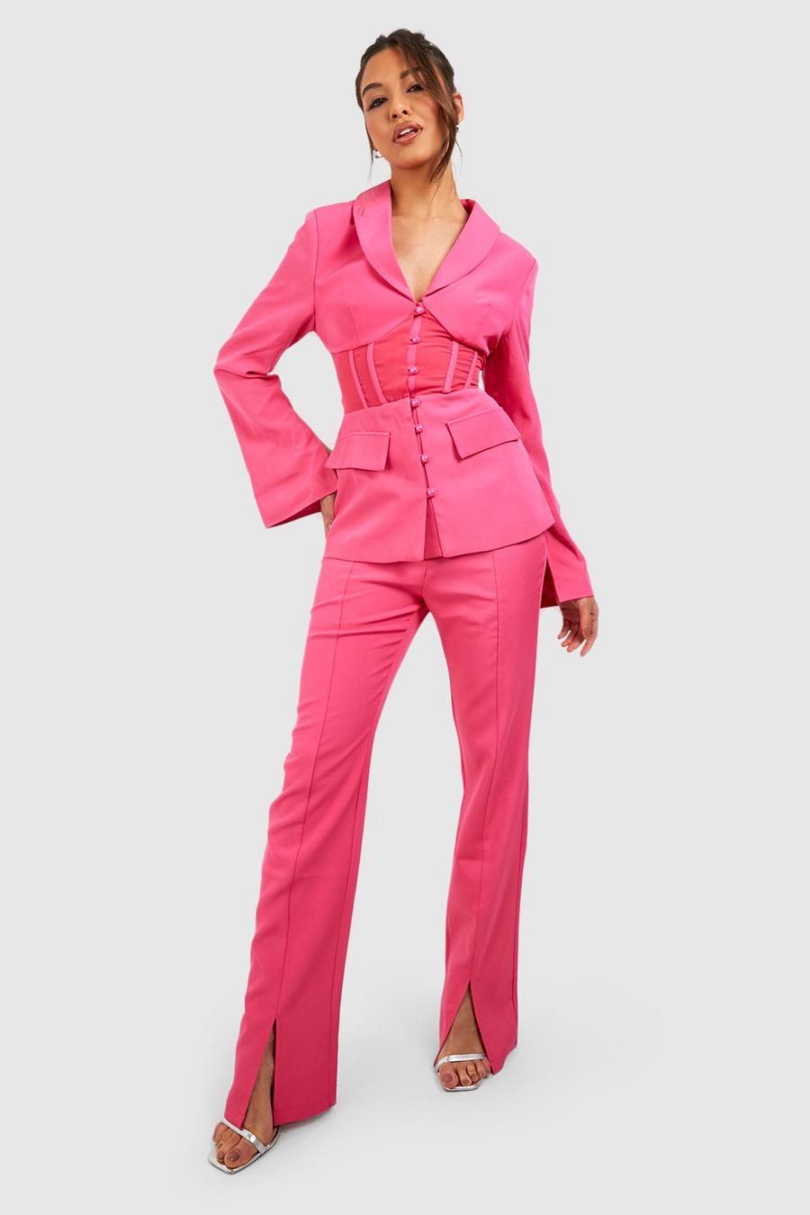Hot pink rose Split Front Slim Fit Tailored Trousers