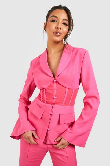 Fitted Corset Waist Tailored Blazer hot pink