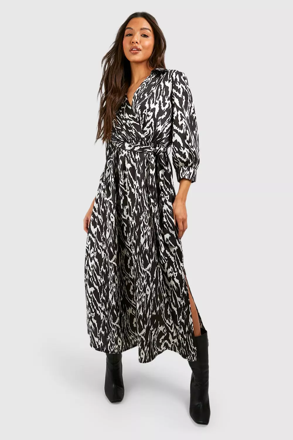 Black and white animal print shirt dress sale
