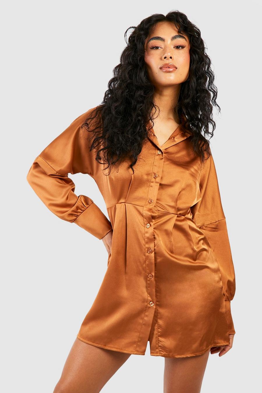 Spice Satin Pleat Front Shirt Dress image number 1
