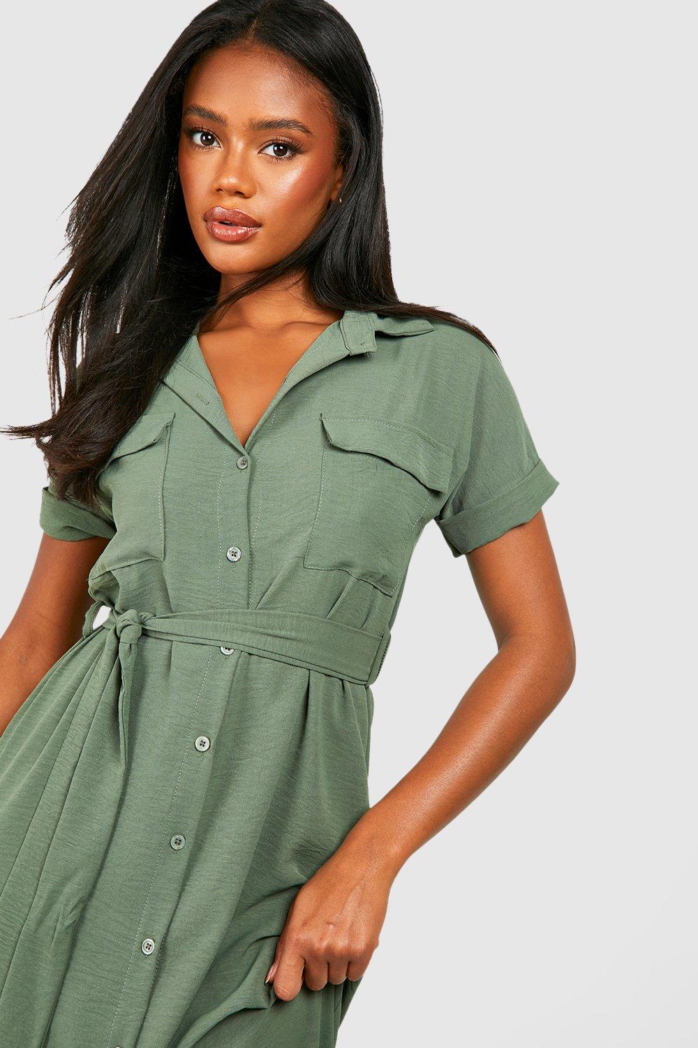 Hammered Pocket Detail Utility Midaxi Shirt Dress boohoo