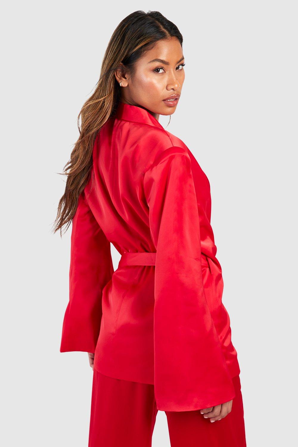 Red satin deals blazer womens