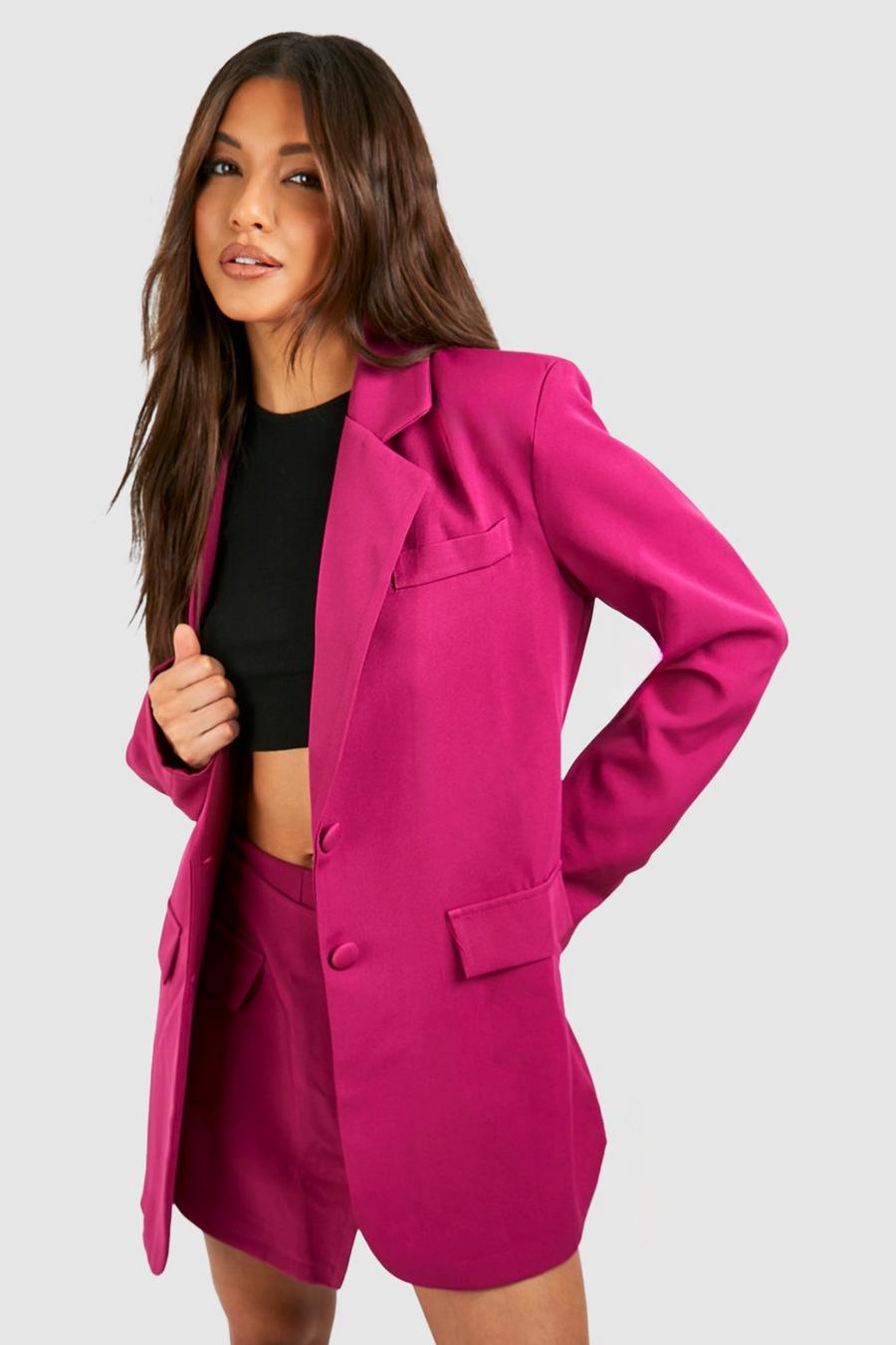 Magenta pink Relaxed Fit Single Breasted Tailored Blazer