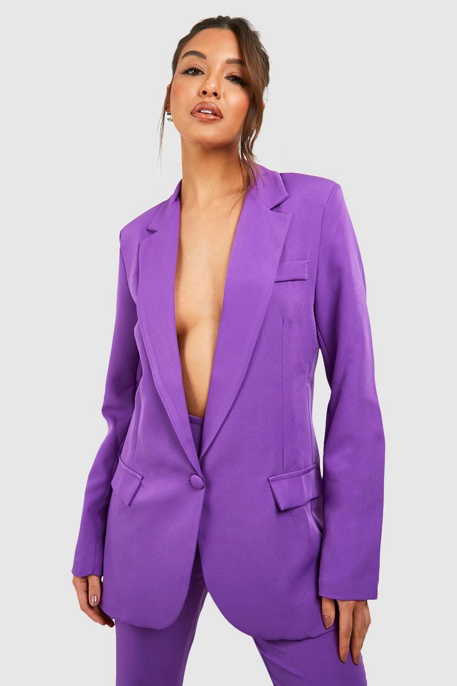 Violet purple Plunge Front Longline Tailored Blazer