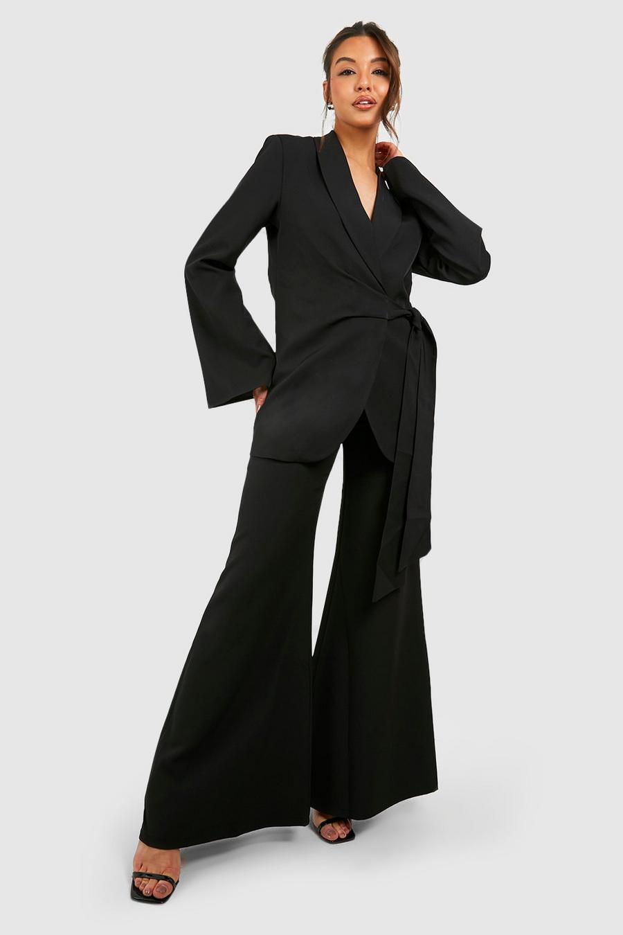 Black Super Flared Wide Leg Tailored Trousers image number 1