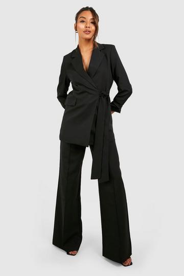 Black Seam Front Straight Leg Dress Pants