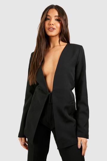 Plunge Front Collarless Blazer