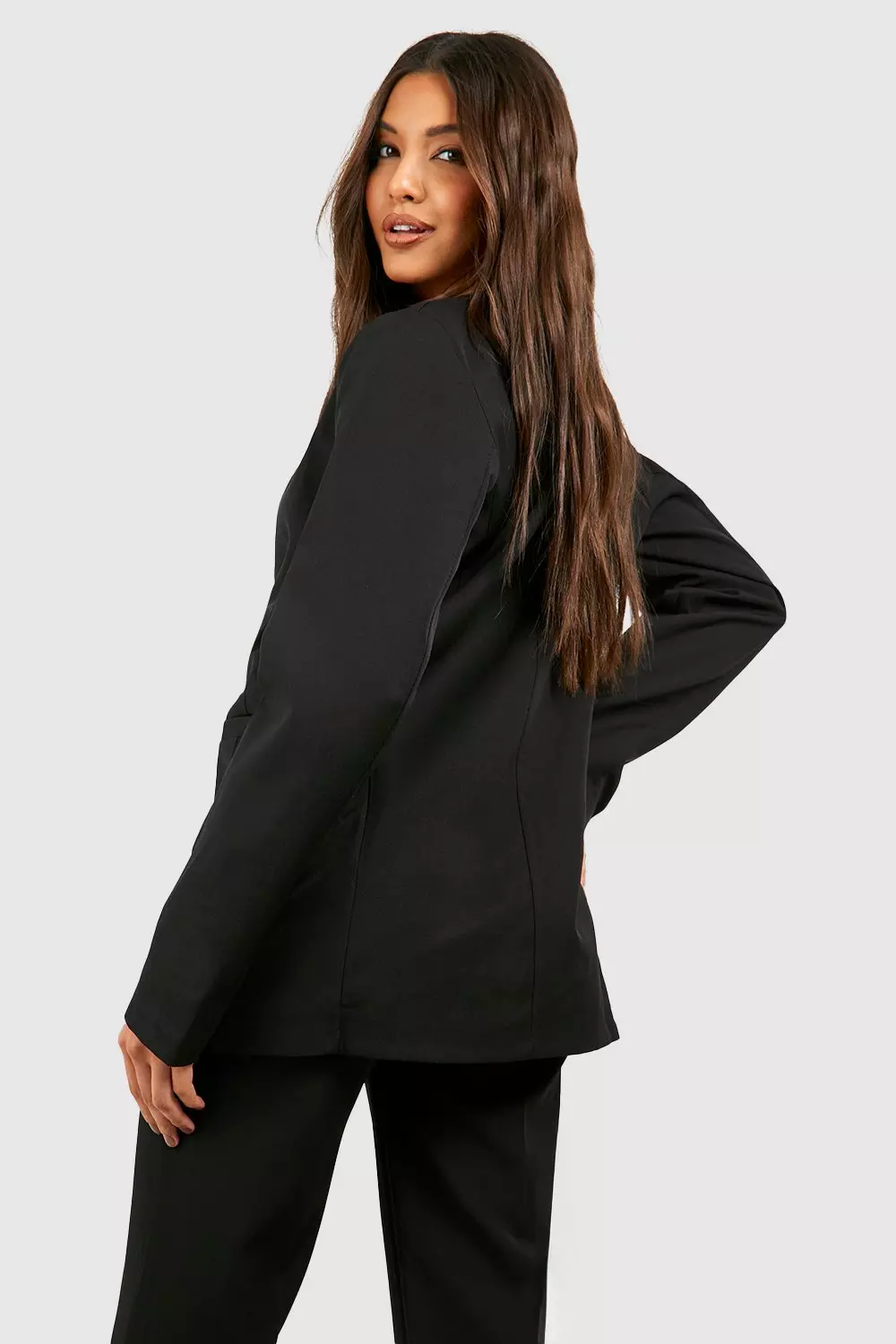 Black Plunge Front Collarless Blazer alternative image