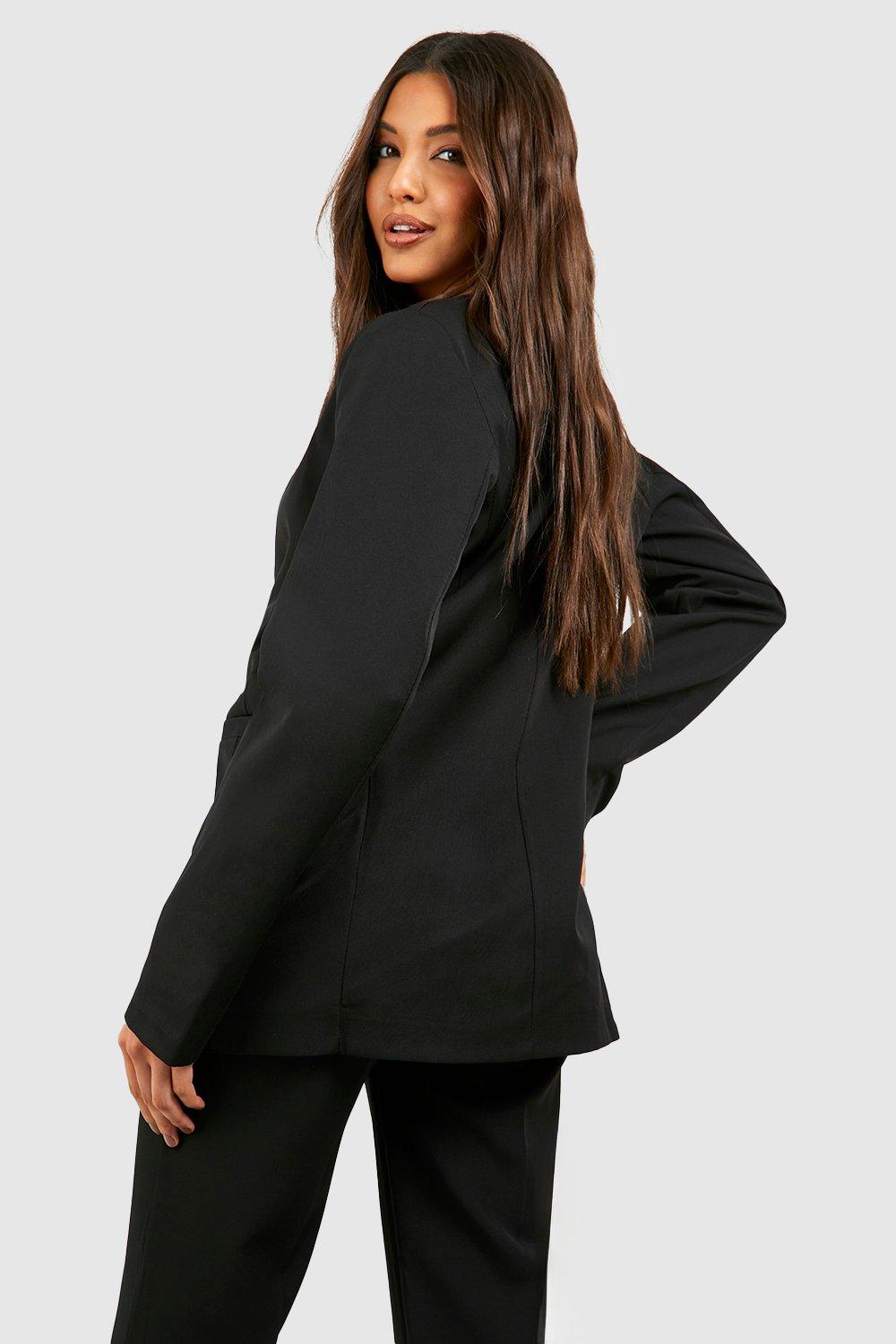 Plunge Front Collarless Blazer boohoo UK