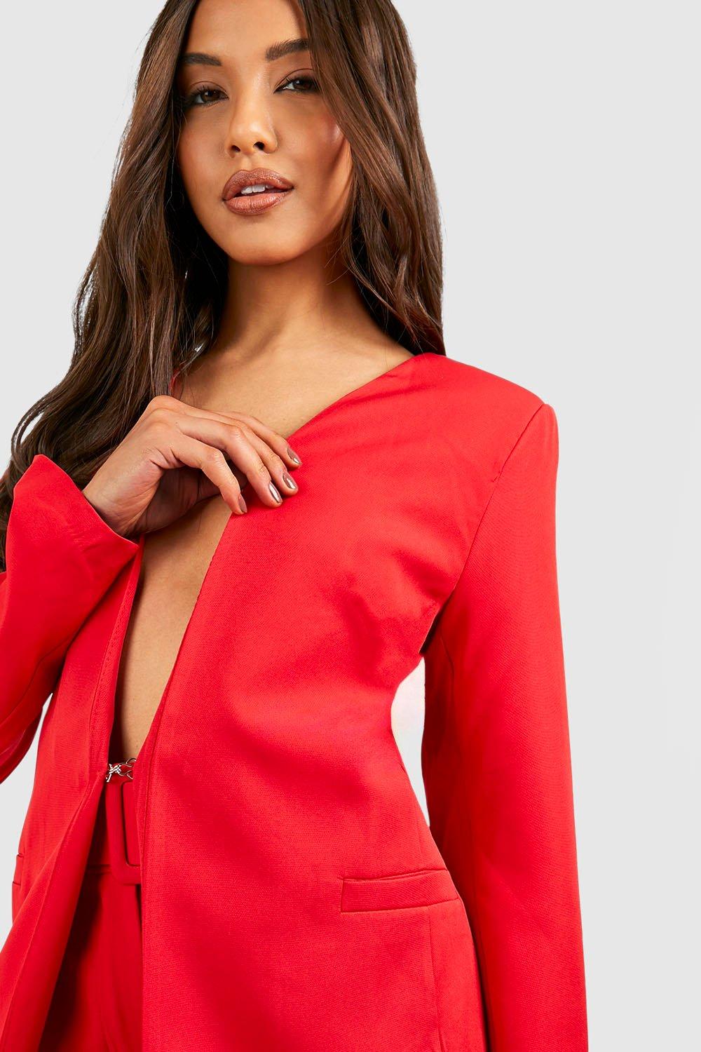 Plunge Front Collarless Blazer boohoo IE