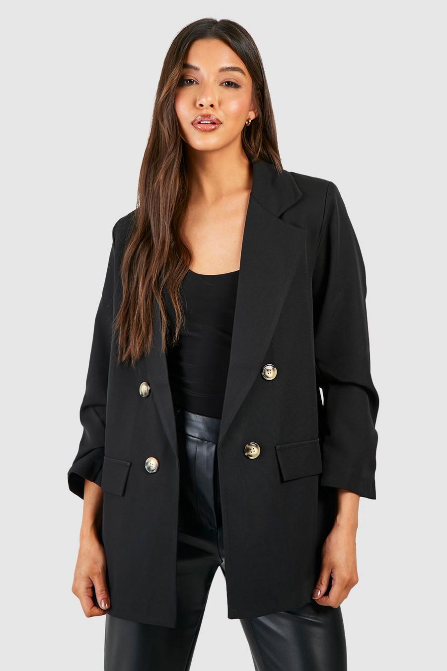 Women's Double Breasted Mock Horn Ruched Sleeve Blazer | Boohoo UK