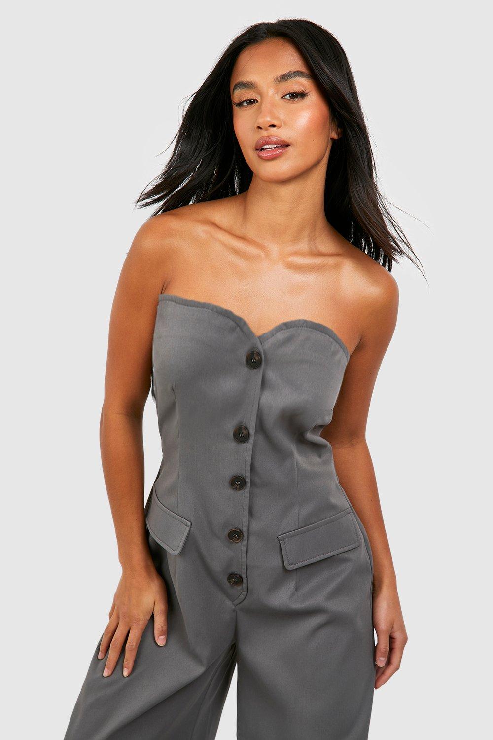 Petite grey bandeau jumpsuit