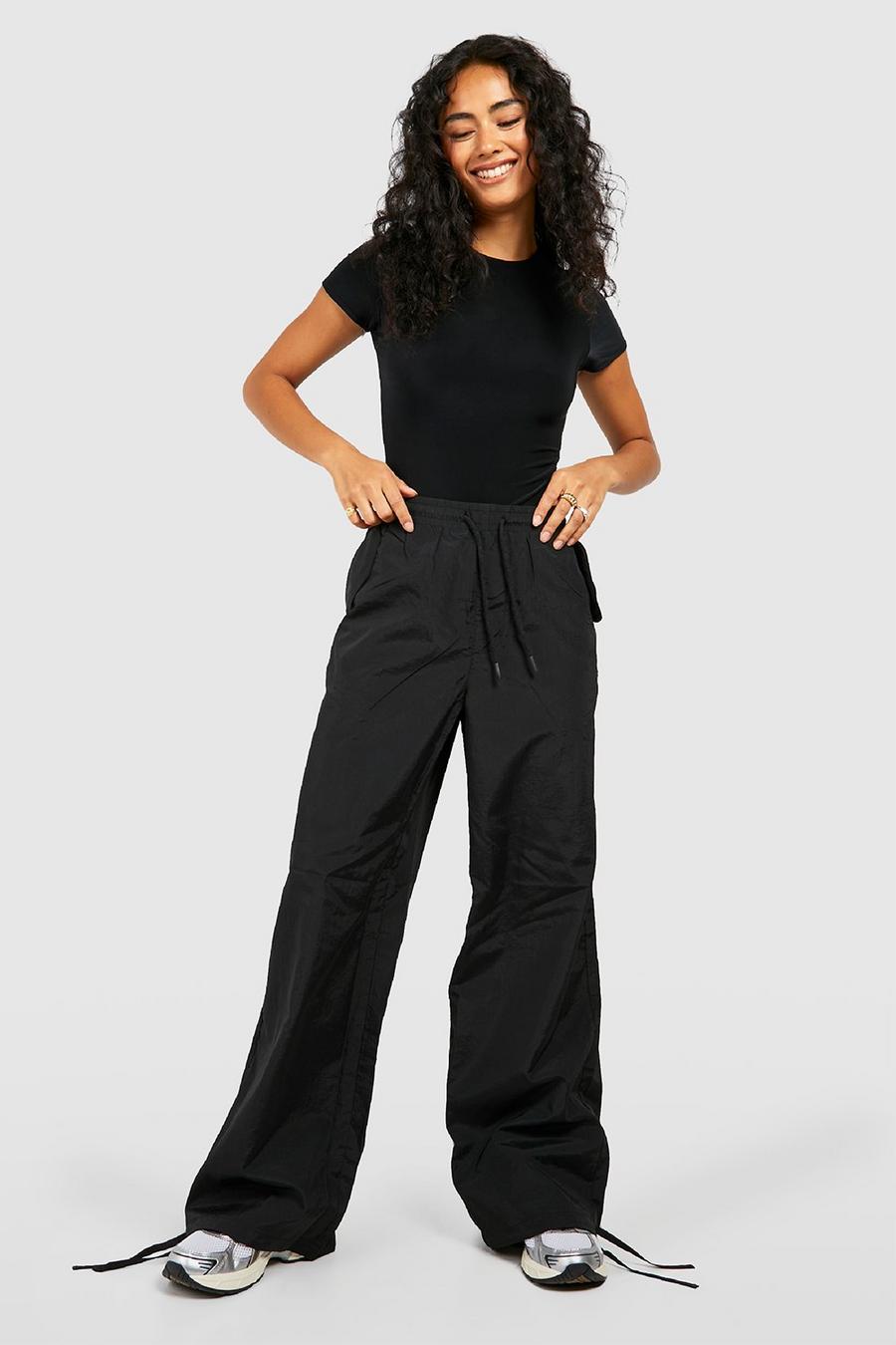 Black Relaxed Parachute Oversized Joggers image number 1