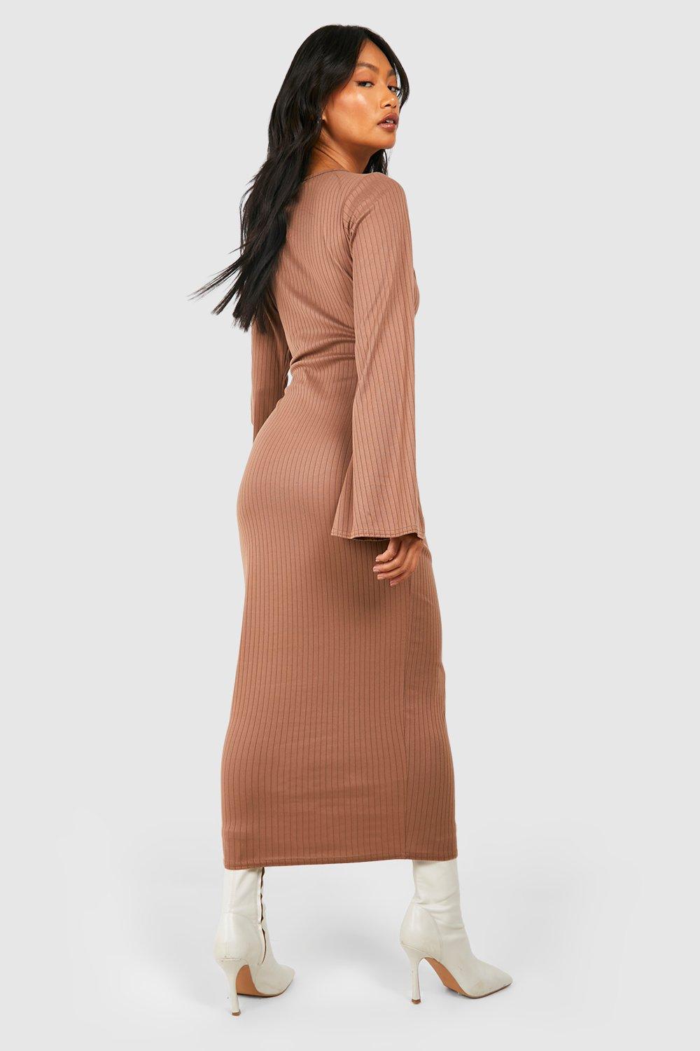 RIBBED LONG SLEEVE FLARE DRESS