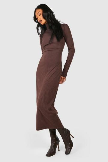 Rib Turtleneck Midi Dress chocolate