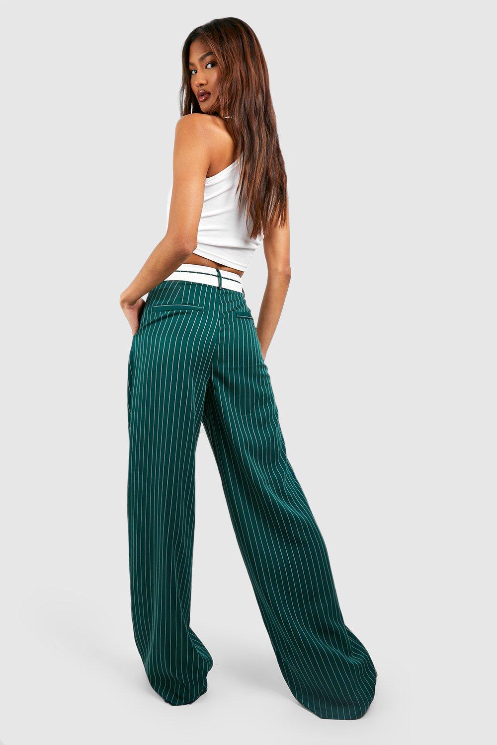 Green hot sale striped trousers