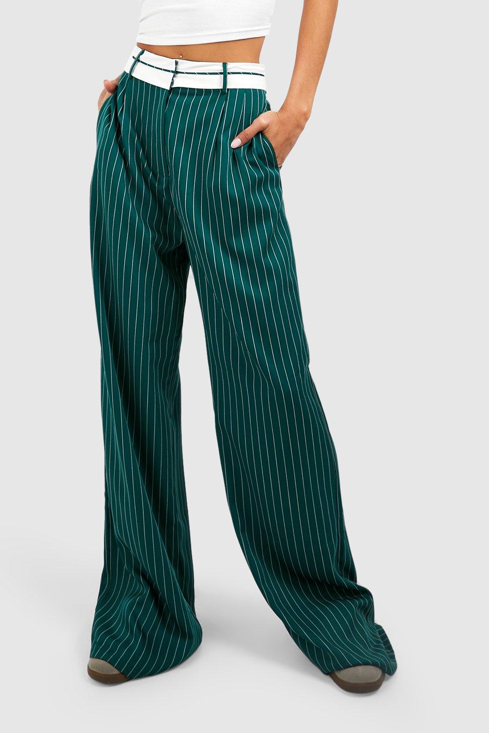 Tall Stripe Reverse Waistband Wide Leg Pants