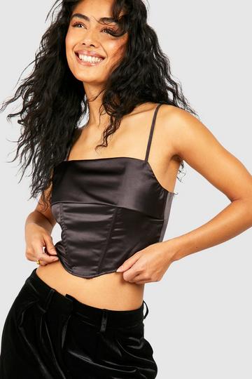 Black Satin V Hem Corset Top