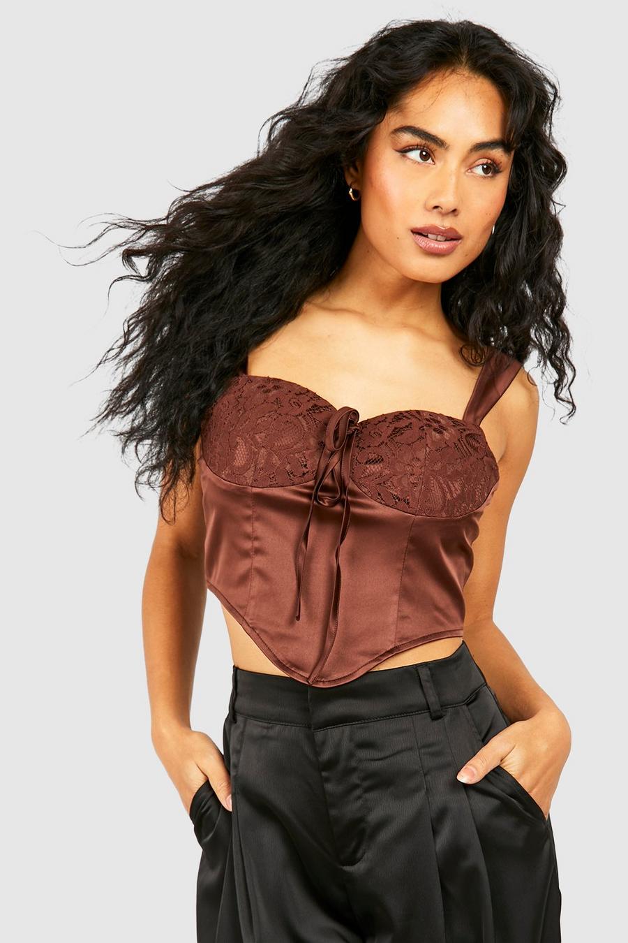 Brown satin corset with cups