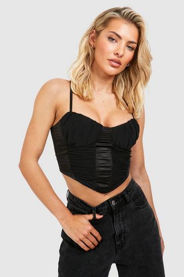 Black Mesh Rouche Panel Corset