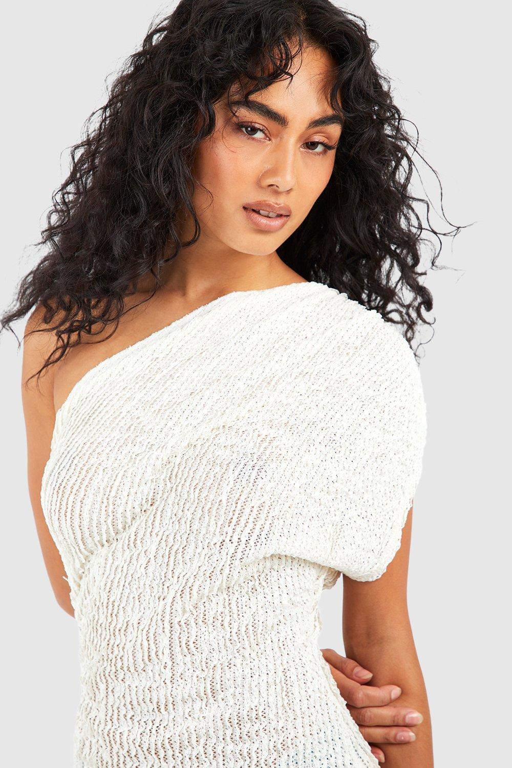 White knitted sales one shoulder dress