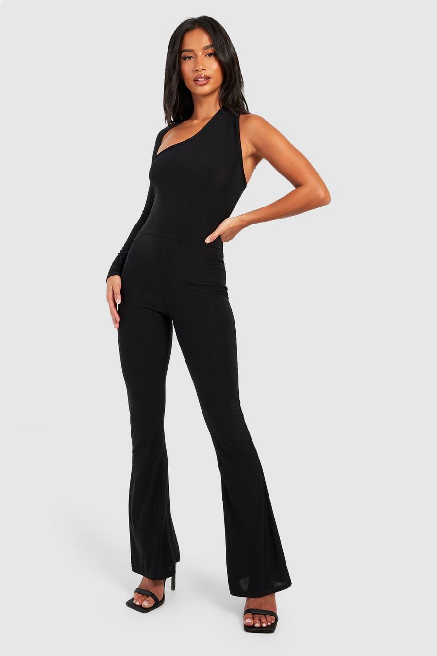 Black Petite Premium Soft Slinky One Sleeve Jumpsuit image number 1